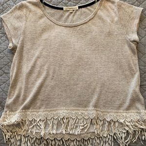 Tan fringe-bottom top